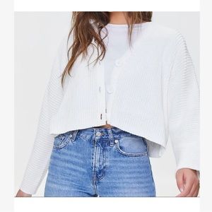 Forever21 White Ribbed Knit Cardigan